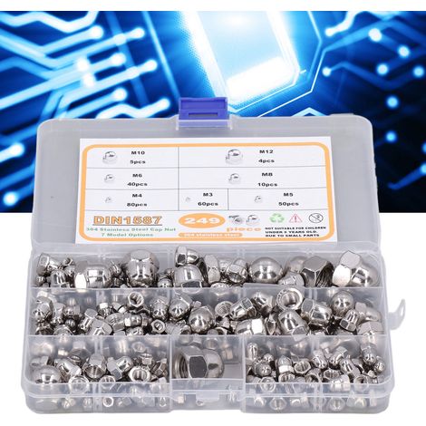 249 écrous borgnes M3-M12 en acier inoxydable 304 (1/5)