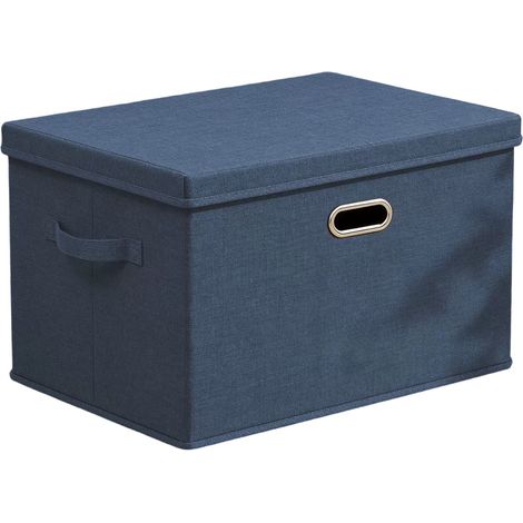 Caja de almacenamiento plegable con tapa, resistente y duradera, ideal para guardar ropa y juguetes. Material textil. Color azul marino. (1/5)