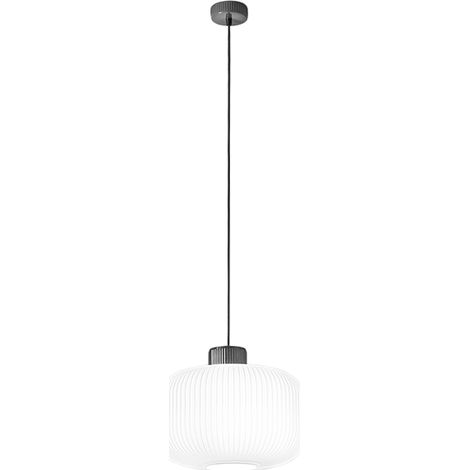 Suspension En Céramique Et Verre Soufflé, Design Plissé Blanc, Douille E27, Hauteur Réglable, Diamètre 35 Cm, Classe I, Ip20 - Marque Perenz (1/3)