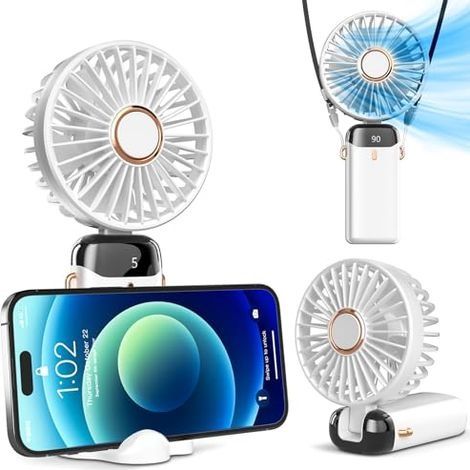 Koonie Mini Ventilateur à Main USB Portatif Portable Ventilateur De Bureau,Petit Ventilateur de 5Vitesses Avec Base,Ventilateur de Bureau Pliable Pour Bureau,Extérieur Batterie Ventilateur(blanc) (1/5)