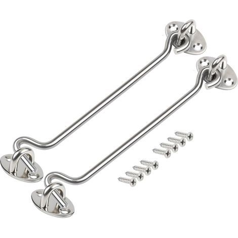 Two eye latches, stainless steel door hooks, eye latches, barn door lock hooks and eye latches (8 inch) for doors and windows. (1/5)