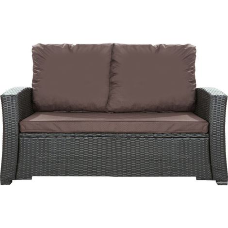Coussins de canapé de jardin en résine tressée 112x50x7+256x50cm coussins d'extérieur marron Set de coussins 2 places Lot de coussins de jardin