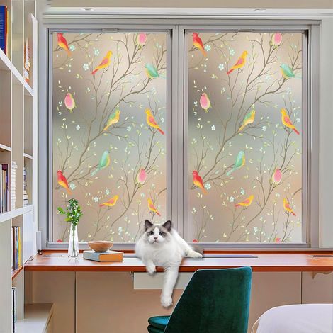 Lámina aislante térmica para ventanas de 60x90 cm, aislamiento térmico, control de privacidad, regulación de temperatura, bloqueo de luz, protección UV, con herramientas, diseño floral y de pájaros. (1/5)