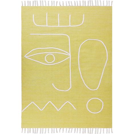 Tappeto rettangolare in poliestere con motivo a nappe giallo 140 x 200 cm Yavu (1/5)