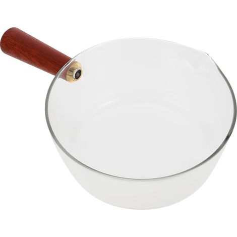 Casserole à lait en verre avec poignée bois, casserole antiadhésive pour soupes et plats cuisinés, pour le -déjeuner et la préparation des nouilles