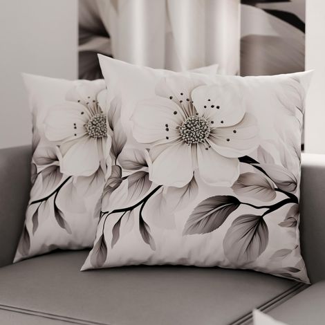 Lot de 2 Taies d'Oreillers 40x40 cm 100% Microfibre Hypoallergénique, Housse Oreiller Rectangulaire Motif Floral Noir Blanc, Paquet de 2 (1/3)