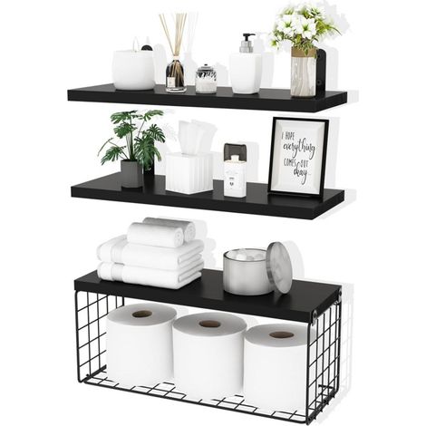 1 Étagère murale, design fer forgé, panneau bois massif, rangement salon salle de bain cuisine (1/5)