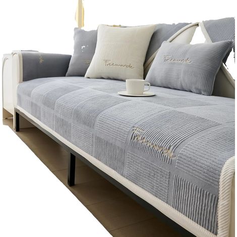 Plüsch Sofabezug, Premium Einteiliges Design, Pflegeleicht, Hellgrau, 90210cm-a (1/2)