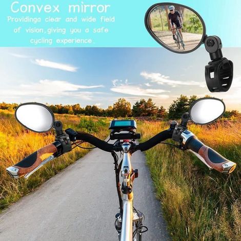 Rétroviseur Vélo - Miroir Convexe Acrylique 360° - Compatible Guidon 15-30 mm - Noir - Lot de 2 (1/4)