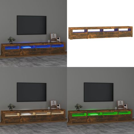 Meuble TV avec lumières LED Chêne fumé 240x35x40 cm - Meuble Tv - Meuble Audiovisuel - Télévision Murale - Étagère Tv - Meuble Rangement - Home & Living (1/5)