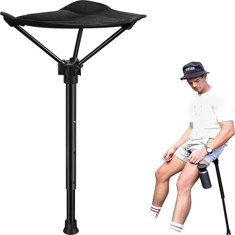Tabouret pliant - Tabouret télescopique - Portable pour l'extérieur - Hauteur réglable - Tabouret de marche - Tabouret de pêche léger - Léger - Noir (1/5)