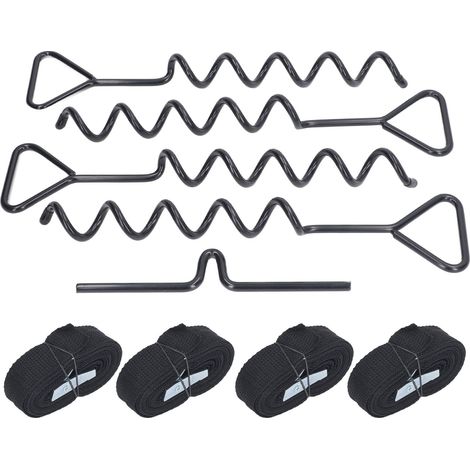 Kit d'ancrage au sol multifonctionnel en acier avec piquets pour trampoline, abri de jardin, balançoire ou tente (noir)