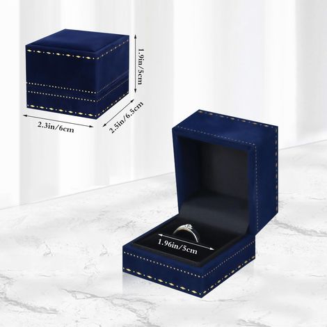 Boîte à bagues en velours, mini boîte à bijoux carrée ornée de dentelle en relief, organisateur de bijoux rétro pour demandes en mariage, anniversaires et Saint-Valentin (bleu) (1/5)