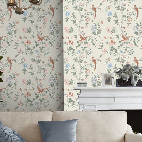 Papier peint intissé à motif branches fleuries – Dimensions 1005 x 52 cm – Raccord droit 64 cm – Entretien facile avec éponge humide – Laura Ashley