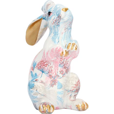 Statue lapin nordique artisanale résine peinte main, décoration bureau maison, ornement lapin cadeau anniversaire. (1/5)