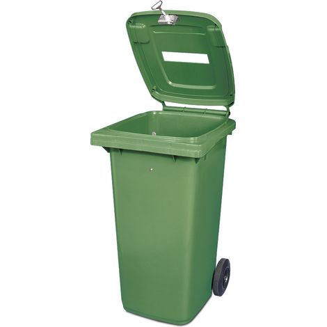 BRB 120 Liter DIN Mülltonne mit Papiereinwurf u. Dreikantschloss, BxTxH 480x550x930 mm (grün)