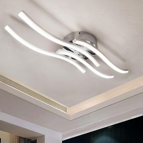 Plafonnier LED, Lustre LED Moderne 28W 2800 Lumen Plafond Luminaire en forme de vague, Blanc Froid 6000K Plafonnier Courbé pour Couloir Chambre Cuisine Salon (1/5)
