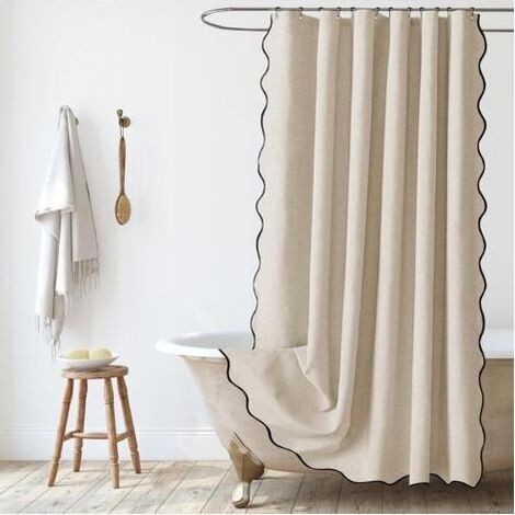 Rideau de Douche en Lin Texturé 90x180cm, Rideau de Douche Étroit, Imperméable, Anti-moisissure, Lavable pour Salle de Bain avec Anneaux, Beige (1/3)