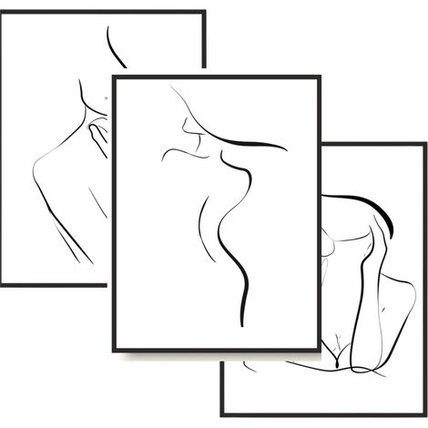 Wandbilder Poster im schwarzen Rahmen Triptychon-Set für das Schlafzimmer Frau