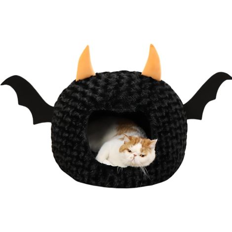 Lit pour chat d'Halloween amusant, grotte en peluche chaude et confortable avec coussin amovible
