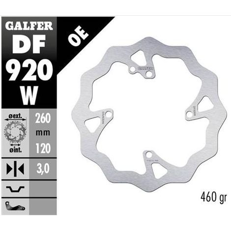 DISCO DE FRENO DELANTERO GALFER SHERCO SE/SEF 250/300/450 '14-, (SOLO CON SUSPENSIONES WP Y KAYABA) ONDULADO (260X120X3MM)