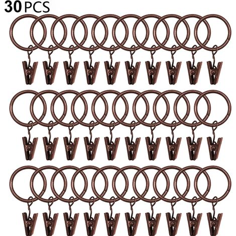 30 pièces Clips de rideau multifonction 3,5 mm25 mm, Anneaux de tringle à rideau, Anneaux de rideau avec clips (patine rouge) (1/5)
