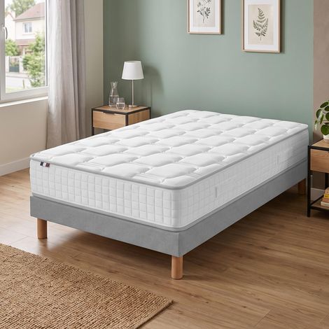 Ensemble matelas ressorts mémoire de forme H24 sommier kit gris 90 x 190 (1/5)