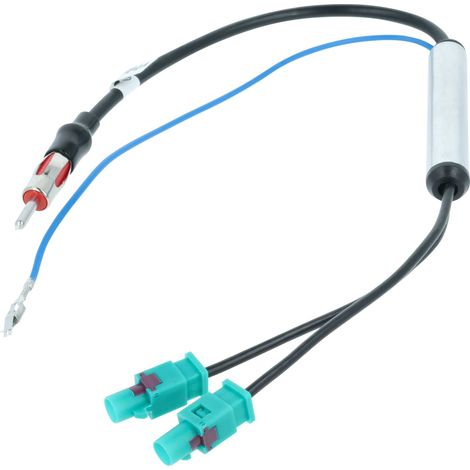 vhbw Antenna Adapter from Din (m) to double Fakra (m) compatible with Audi, Seat, VW Vehicles - Antennae Amplifier for Phantom Power, 35 cm