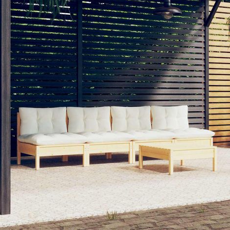 vidaXL Muebles de jardín 5 piezas cojines madera de pino crema (1/4)