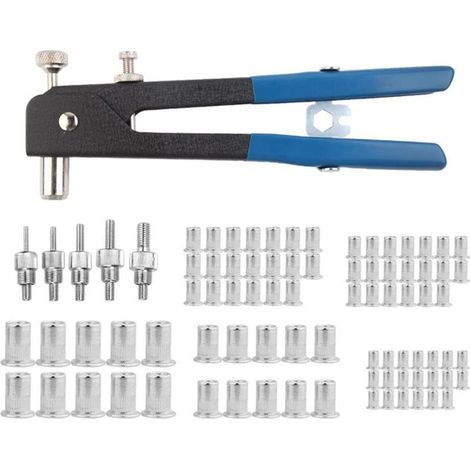 Kit d'outils de 86 pièces pour rivets et écrous à riveter, pistolet à riveter à main robuste avec écrous et mandrins filetés M3/M4/M5/M6/M8, pour meubles, voiture, bricolage (1/5)