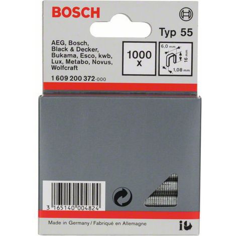Bosch Accessories 1609200372 Schmalrückenklammern Typ 55 1000 St. Abmessungen (L x B) 16 mm x 6 mm