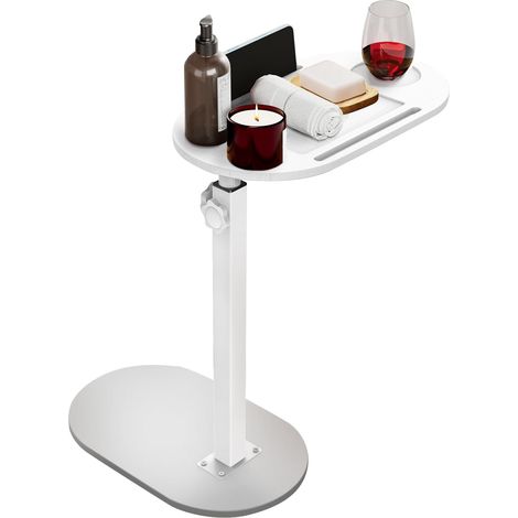 Table de chevet de style industriel, table de lit, hauteur réglable, plateau pour baignoire en bambou, peu encombrant, table de chevet, blanc, 43 77,5 cm x 40 x 22 cm (1/5)