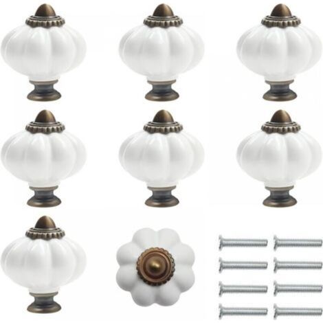 White and Bronze Ceramic Furniture Knobs with Screws Pumpkin (Set of 8) - Vintage Round Furniture Knobs