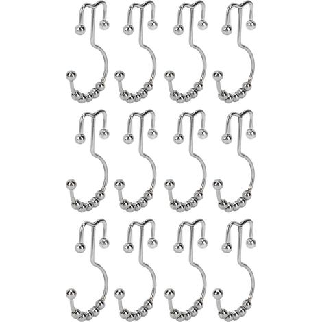 Lot de 12 crochets de rideau de douche robustes en métal double, coulissants et résistants à la rouille. (1/5)
