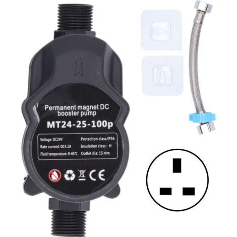 Automatic water pressure booster pump for wall-mounted recirculating shower, 24VDC, 100-240V, UK plug (1/5)