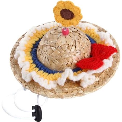 Chapeau de paille blanc pour animaux de compagnie, costume pour chien avec cordon de serrage en tricot ajustable