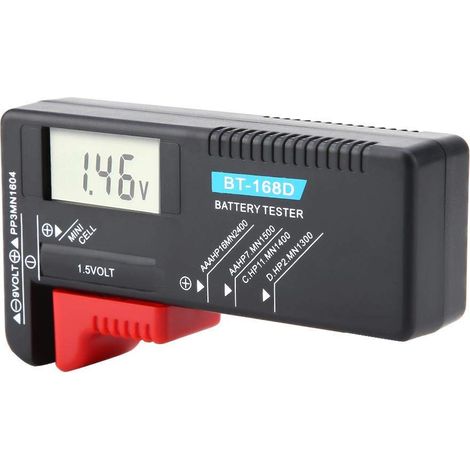 Batterietester, Universal-Batteriespannungstester für AA/AAA/C/D-1,5 V, PP3-9 V und Knopfzellenbatterien, BT-168D Digitaler LCD-Batterietester, funktioniert ohne Batterie