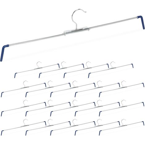 Set of 20 Relaxdays Trouser Stretch Hangers Non-Slip for Pants & Skirts, Spiral Holder, Width 30-50 cm, Silver/Blue