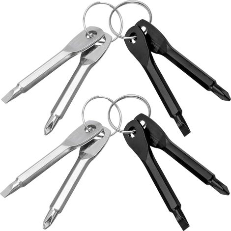 8 Pieces Pocket Keychain Screwdrivers, Key Chain Flathead & Phillips Screwdriver Set Portable Mini Screwdriver Repairing Tool with Keyring - Black & Silver (1/5)