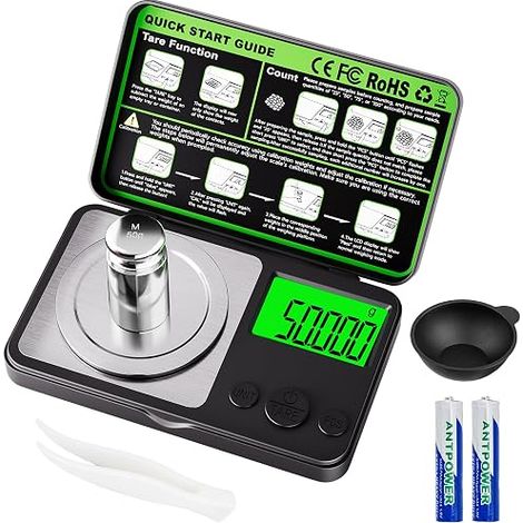Precision Digital Scale Mini Milligram Scale with Calibration Weight and Backlit LCD Display for Jewellery, Gold, Powders - Black (1/5)
