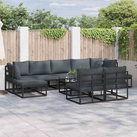 vidaXL Garden Sofa Set with Cushion 9 pcs Black Aluminium (1/5)