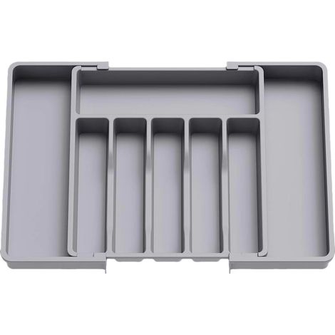 1 Plateau d'Ustensiles Extensible,Organisateur Tiroir Cuisine 8 Compartiments,Range Couverts Plastique PP Gris,Taille Ajustable 33-57cm (1/5)