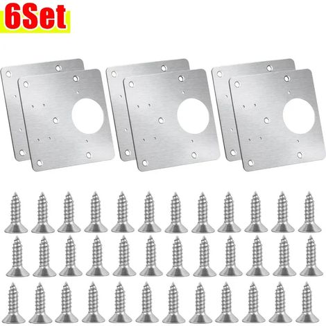 (6 jeux) Plaque de réparation pour charnières de porte de placard de cuisine, plaque de montage avec vis, supports de fixation plats, outils de quincaillerie pour meubles (1/5)