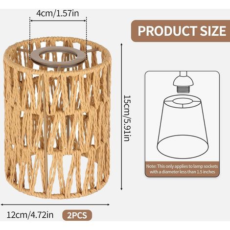 2 Pièces Abat Jour Boho Cylindrique Rotin Abat-jour Extérieur Papier Abat-jour pour Suspensions Plafond Lampes Suspendues Lampes (1/4)