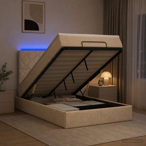 vidaXL Cama tipo otomana con colchón y LED Crema 120 x 200 cm Tela (1/5)