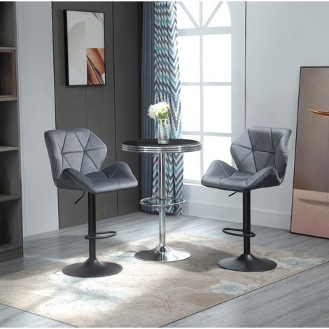 Barhocker 2er-Set 97–117 cm in Grau, gepolstert, höhenverstellbar und 360° drehbar (1/5)