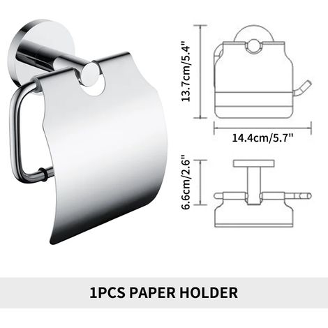 Porte-papier toilette A1 avec couvercle, noir mat, avec support pour téléphone et fixation murale. Accessoires de salle de bain en acier inoxydable brossé doré. (1/5)