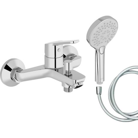 Mitigeur baignoire JACOB DELAFON Aimé + pommeau de douche Metro + flexible de douche lisse (1/5)