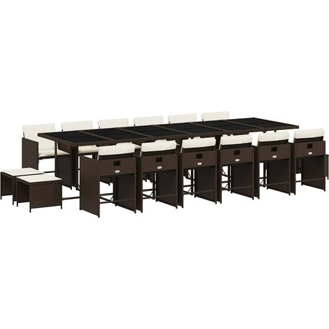 Maison Exclusive - 17-tlg. Garten-Essgruppe mit Kissen Braun Poly