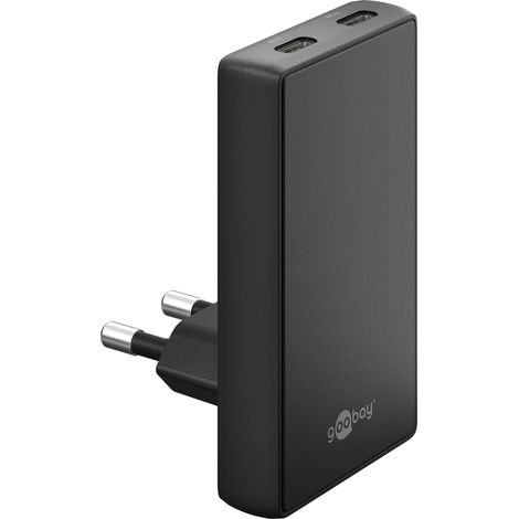 Chargeur rapide double GOOBAY, 45W, 2x USB-C, angle à 90°, plat, noir (1/5)